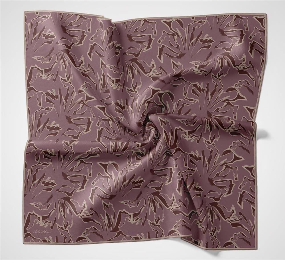 Pamuk Polyester Soft Eşarp Gül Kurusu Soyut Desenli Tok Duruşlu 90x90