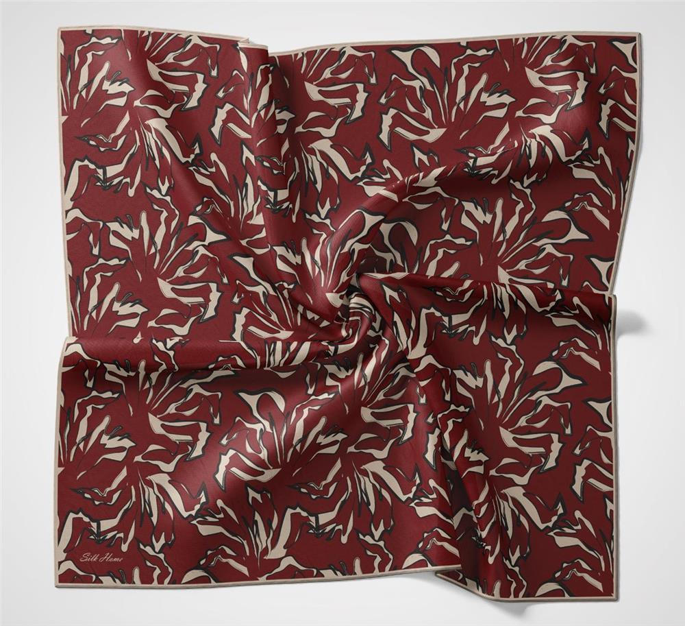 Pamuk Polyester Soft Eşarp Kırmızı Soyut Desenli Tok Duruşlu 90x90