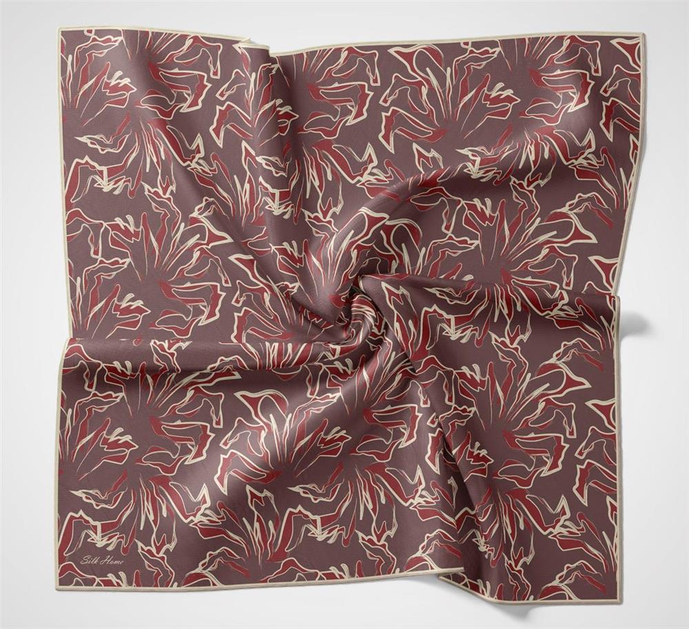 Pamuk Polyester Soft Eşarp Lila Soyut Desenli Tok Duruşlu 90x90