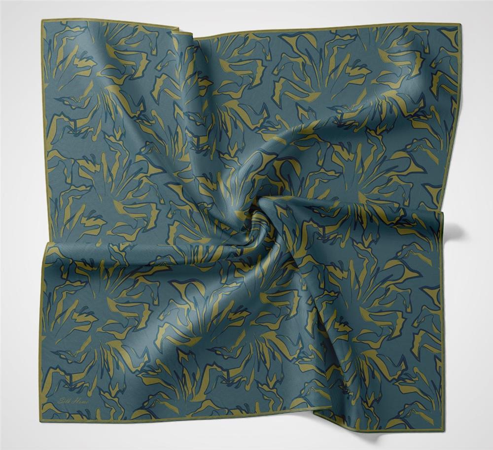 Pamuk Polyester Soft Eşarp Mavi Soyut Desenli Tok Duruşlu 90x90