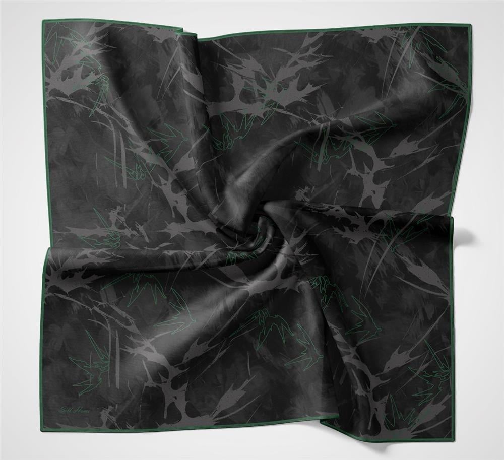 Pamuk Polyester Soft Eşarp Yaprak Desen Antrasit Mavi 90x90