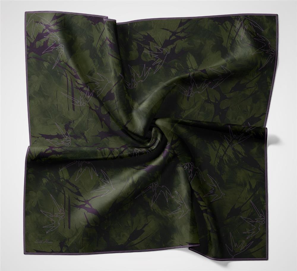 Pamuk Polyester Soft Eşarp Yaprak Desen Koyu Yeşil 90x90