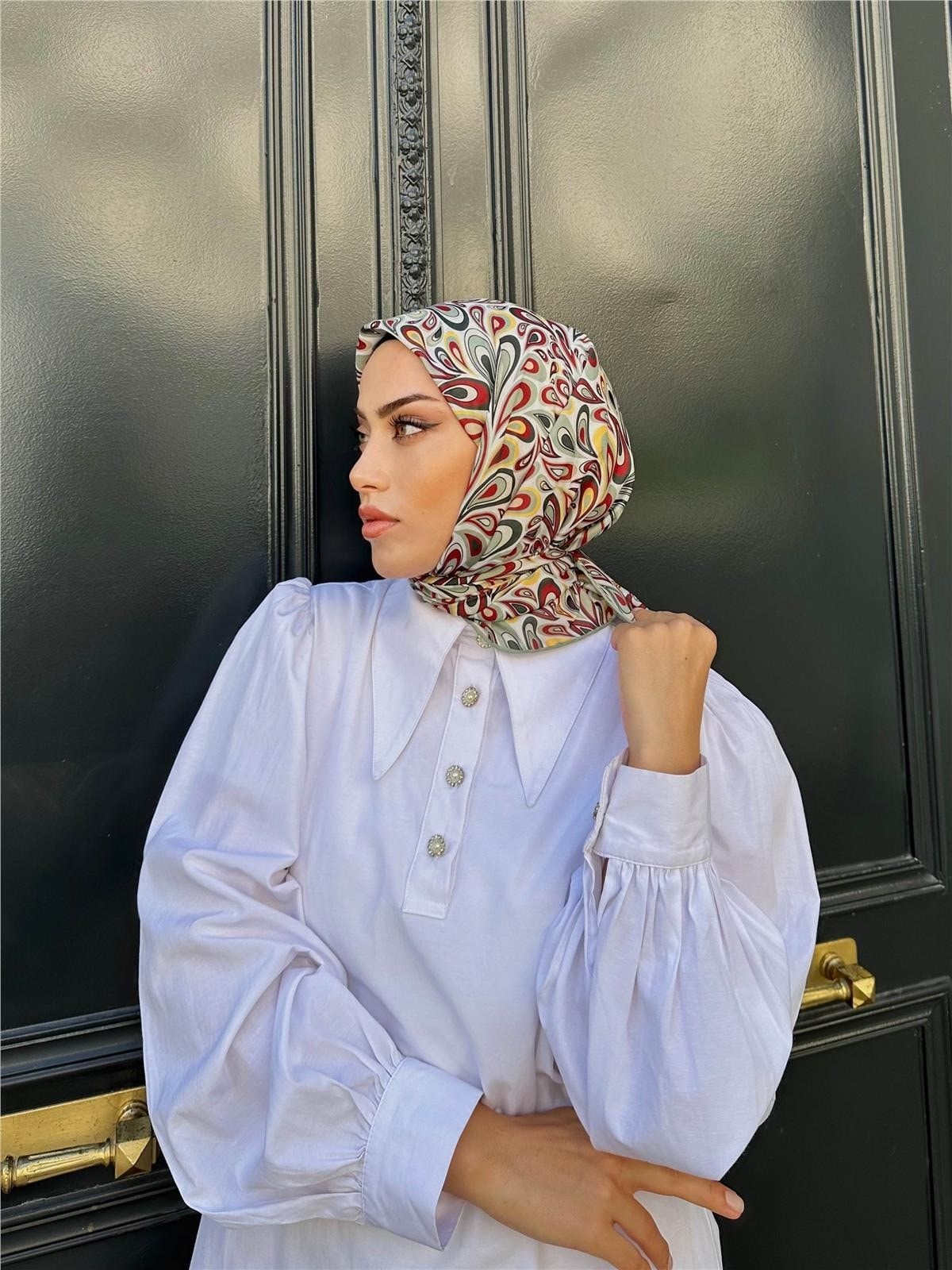 Relax Ebruli Soft Eşarp Su Yeşili Beyaz 1147-06