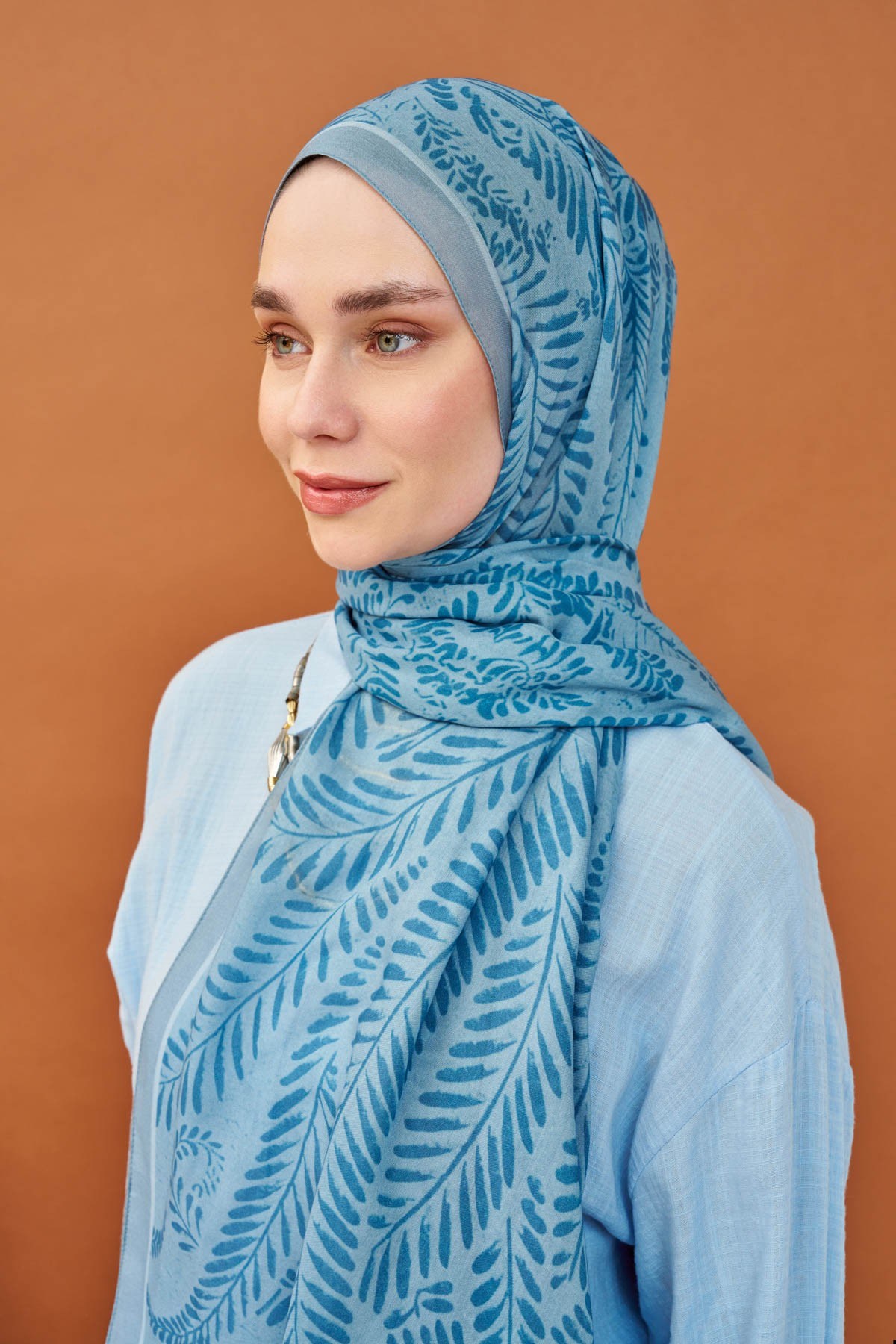 Riva Şal Tencel Boston Fern Mavi