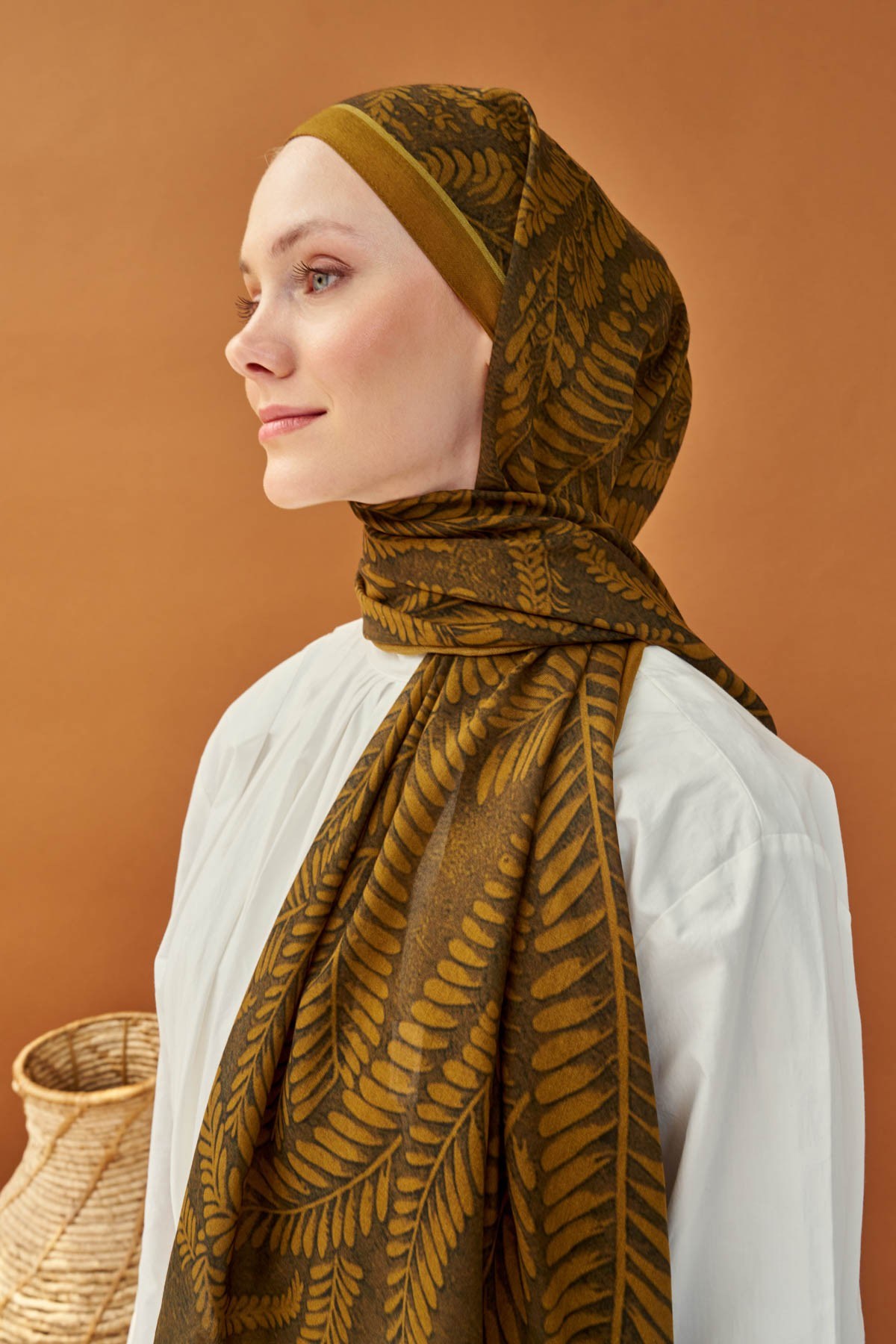 Riva Şal Tencel Boston Fern Yeşil Kahve