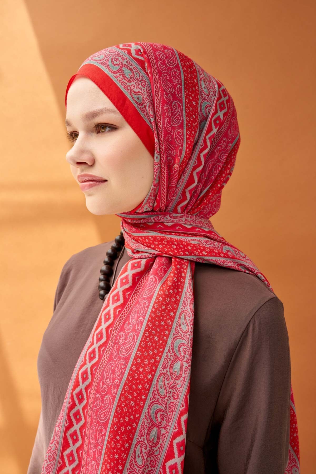 Riva Şal Tencel Ethnic Way Bayrak Kırmızısı