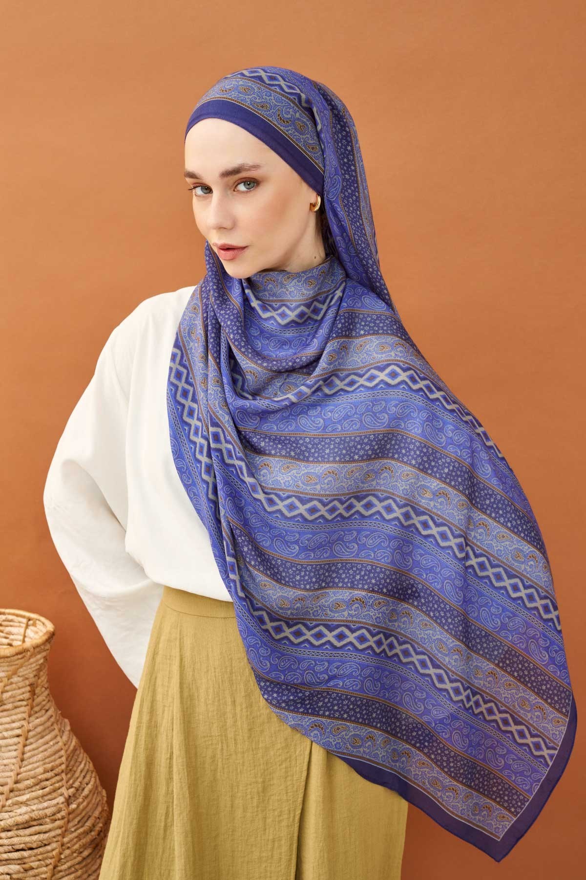 Riva Şal Tencel Ethnic Way Gece Mavisi