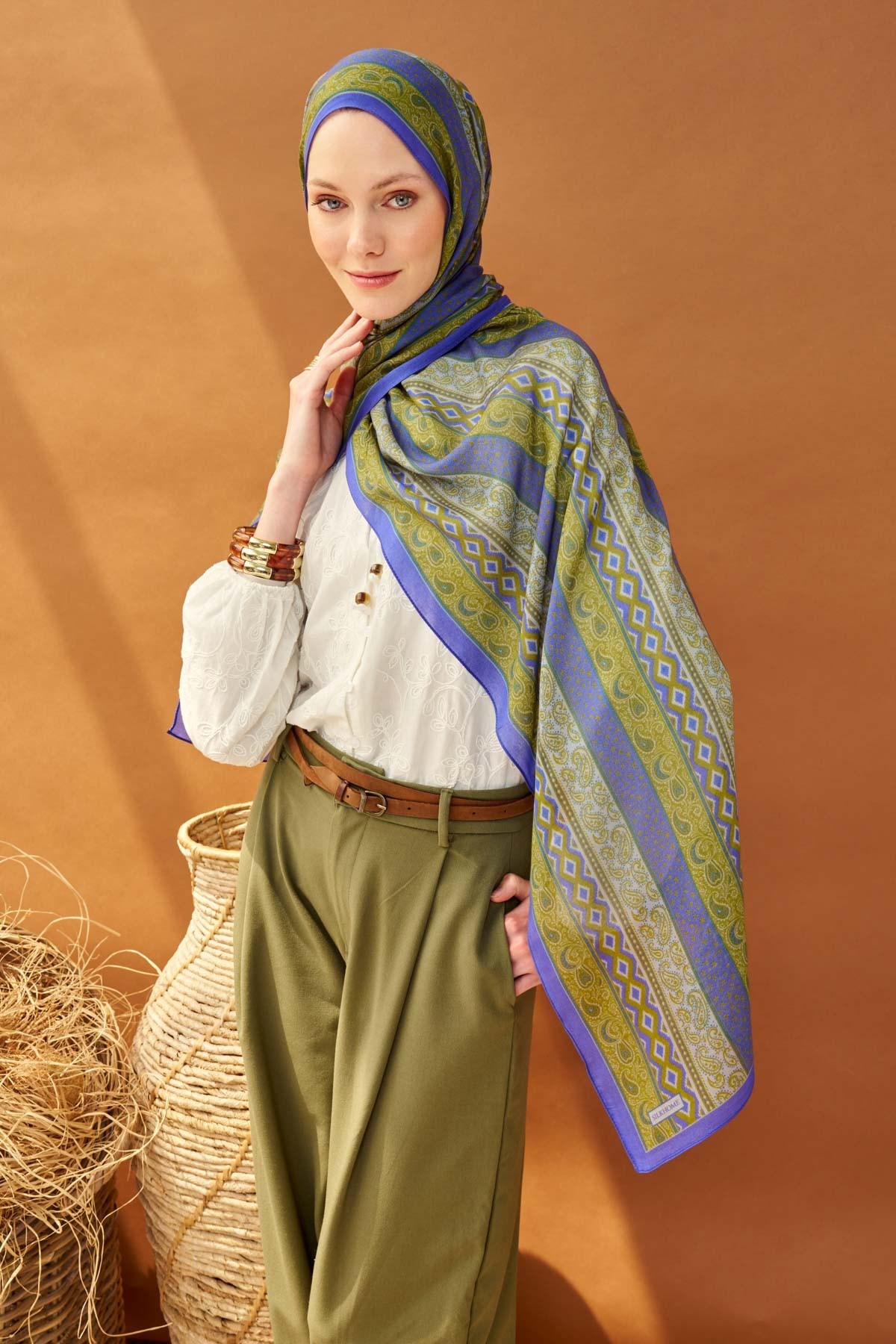 Riva Şal Tencel Ethnic Way Mavi Lila