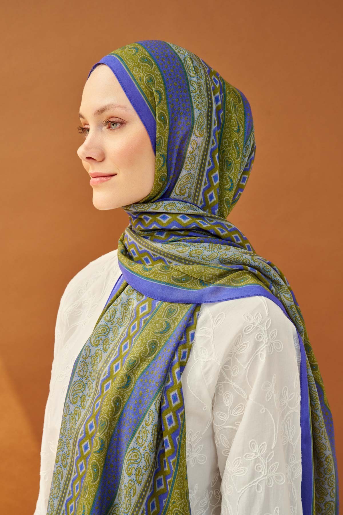 Riva Şal Tencel Ethnic Way Mavi Lila