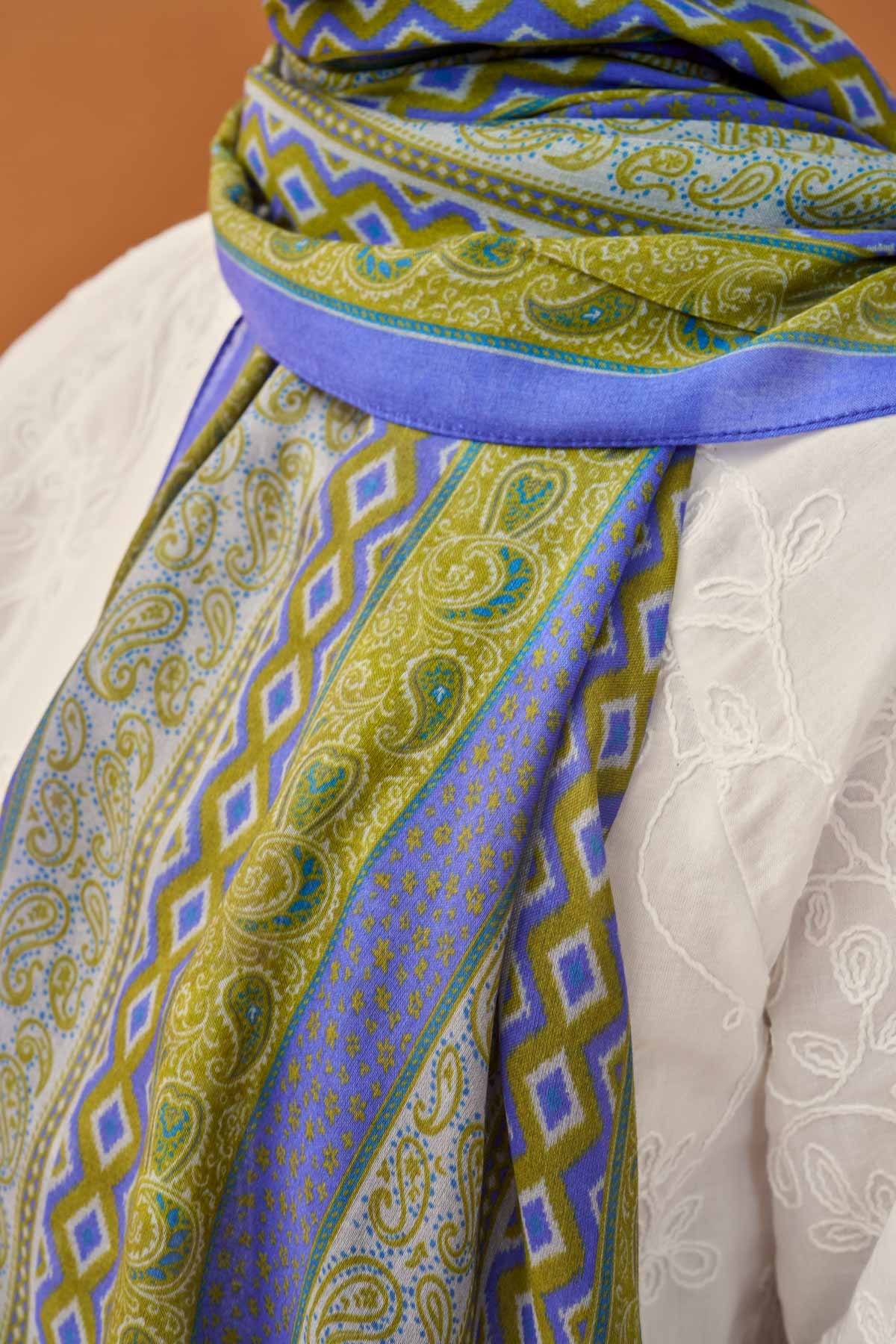 Riva Şal Tencel Ethnic Way Mavi Lila