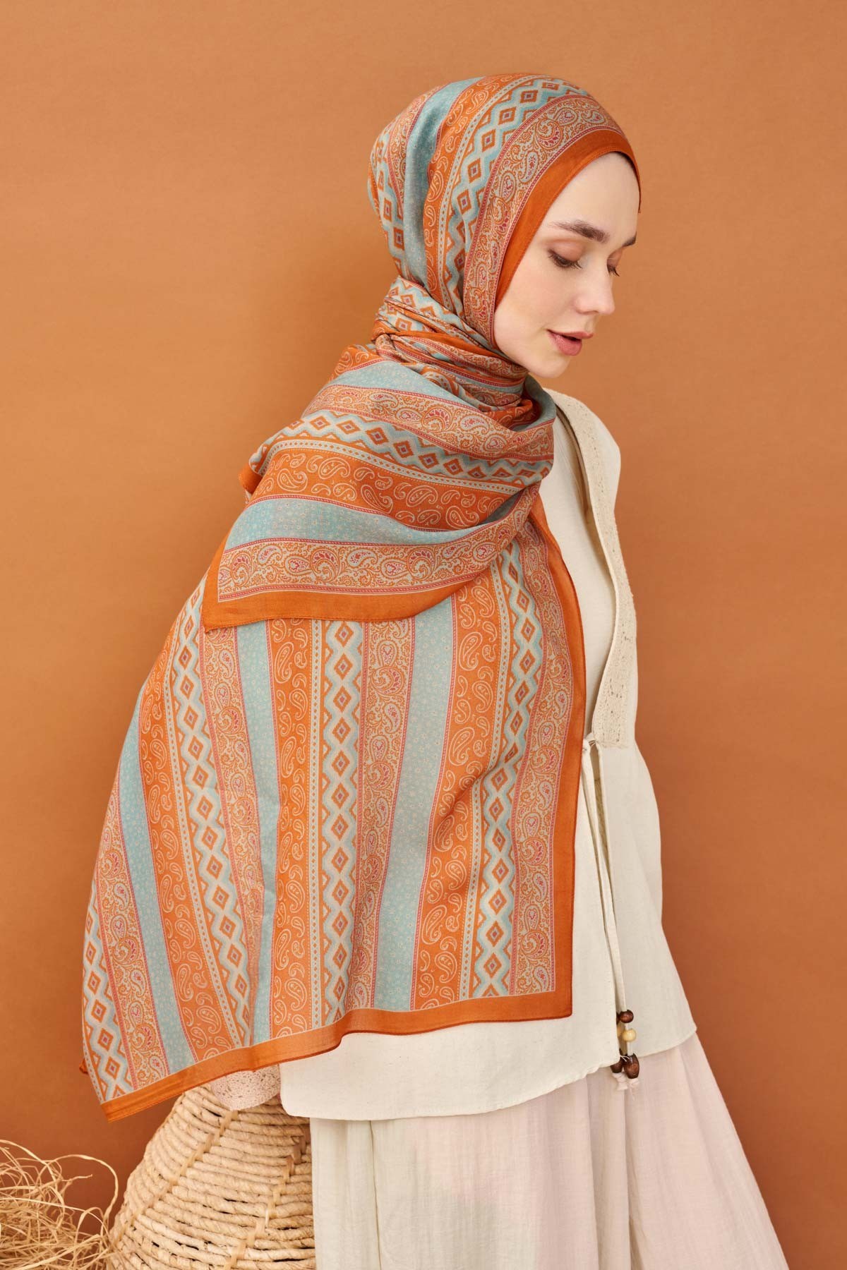 Riva Şal Tencel Ethnic Way Turuncu