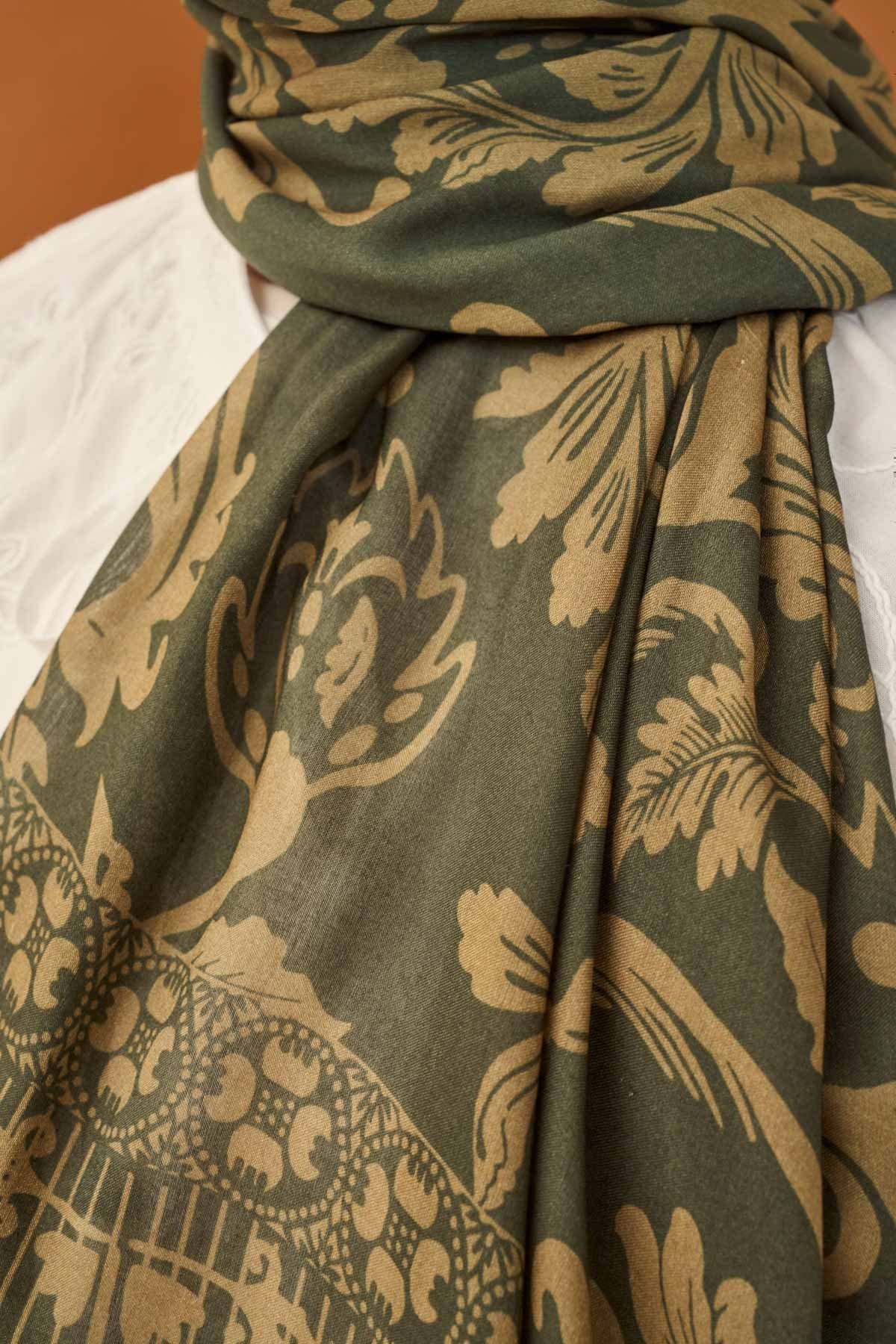 Riva Şal Tencel Floral Koyu Yeşil