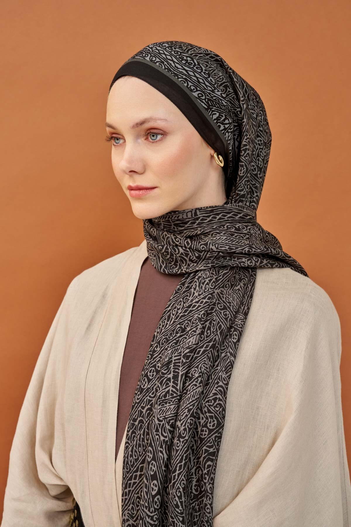 Riva Şal Tencel Güpür Desen Siyah