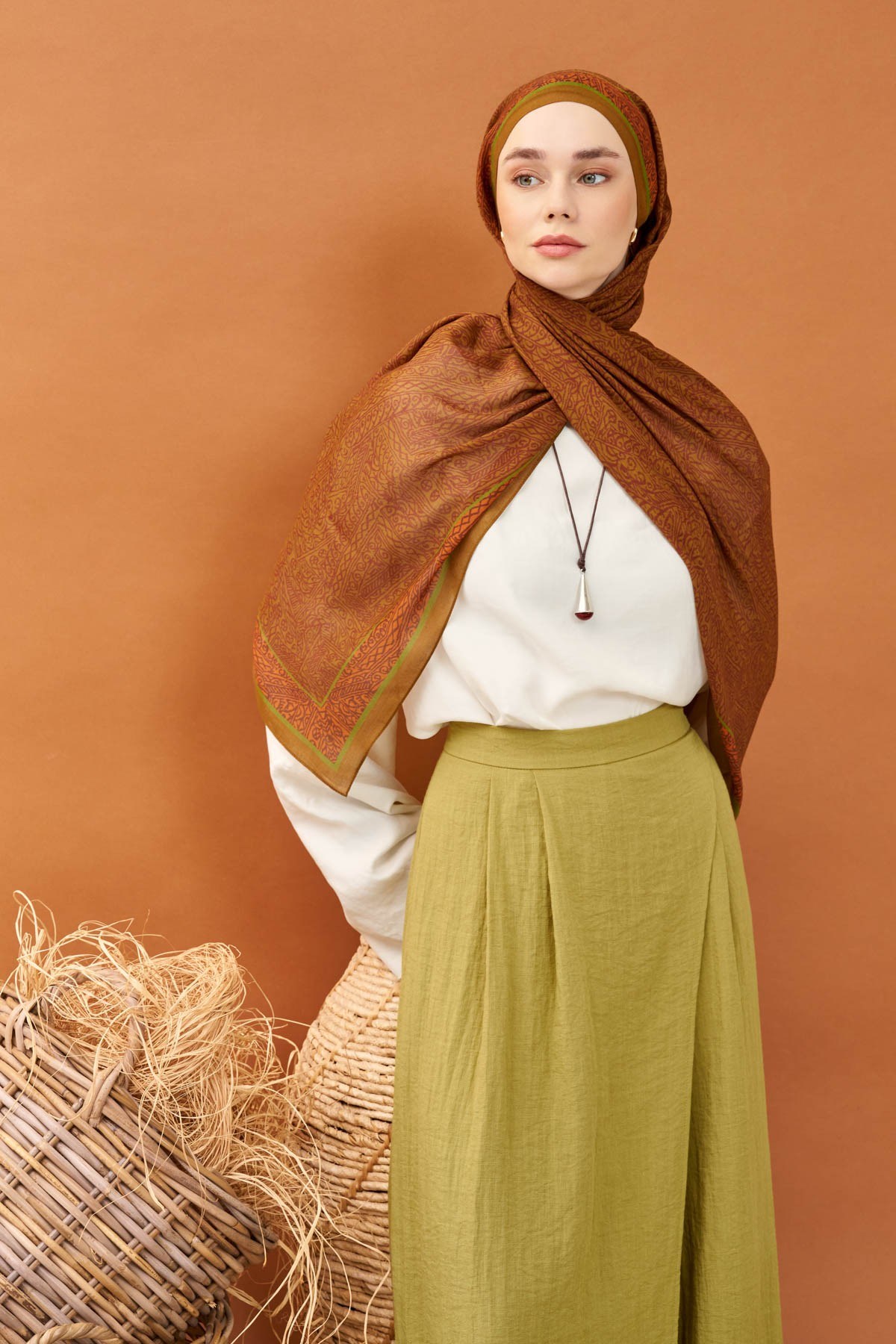 Riva Şal Tencel Güpür Desen Taba