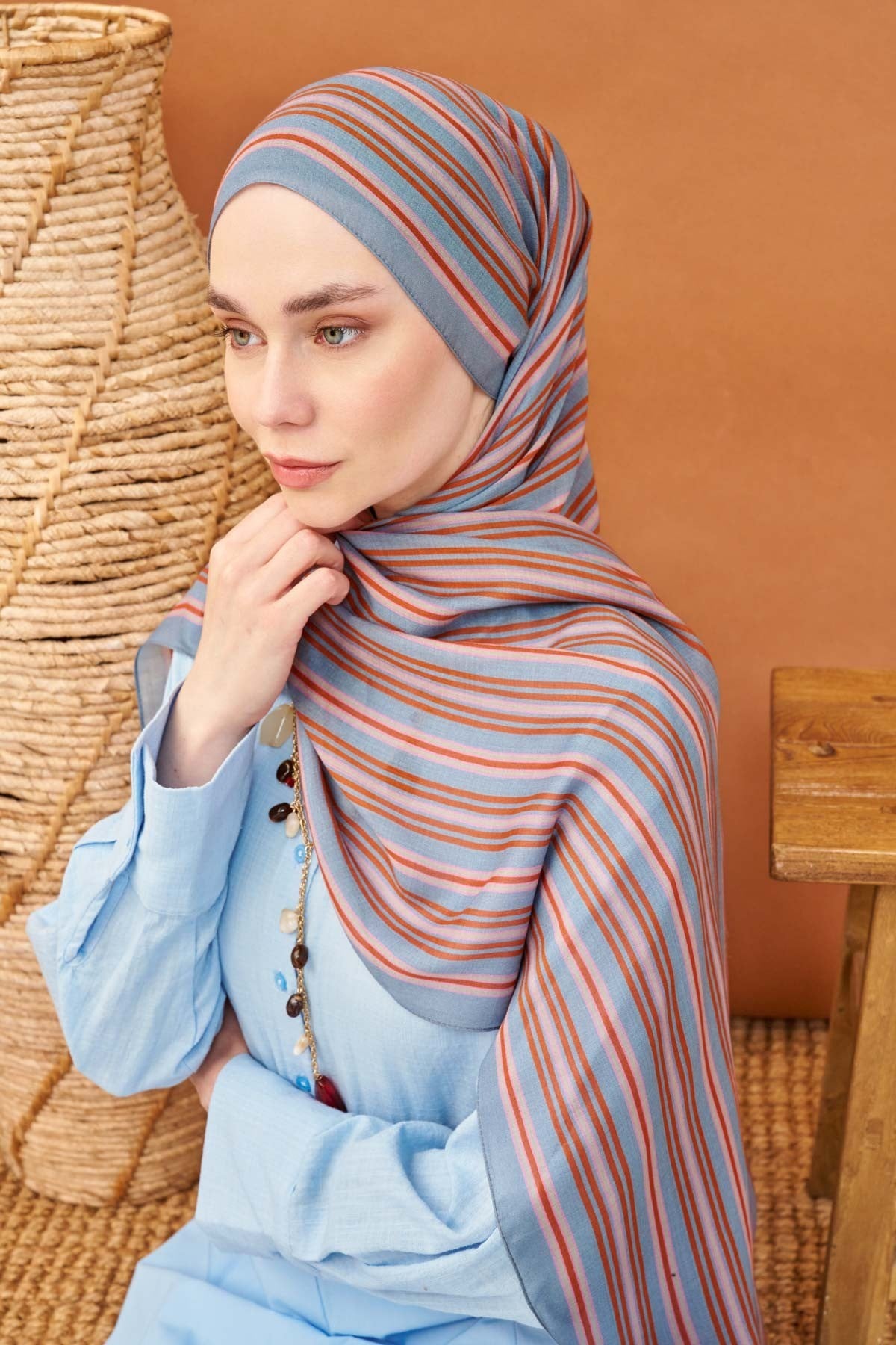 Riva Şal Tencel Line İndigo