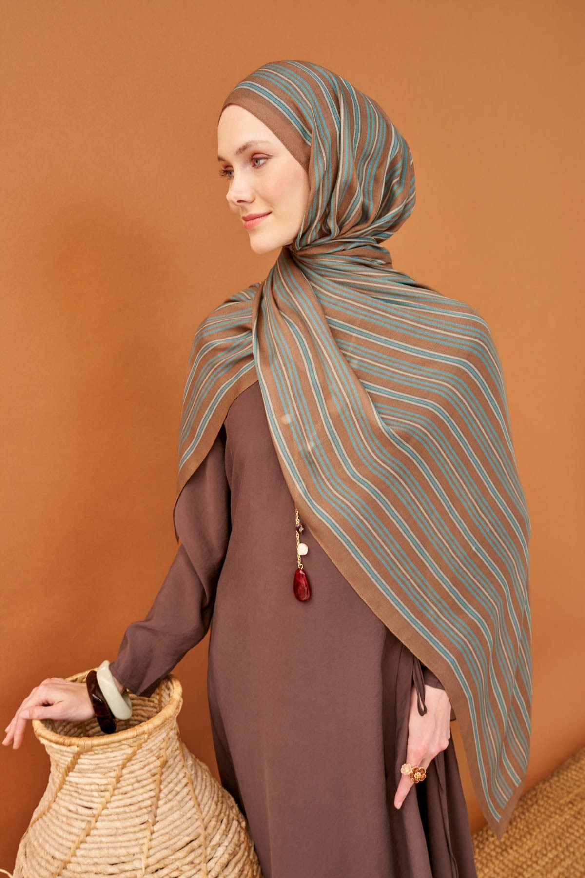 Riva Şal Tencel Line Kahverengi