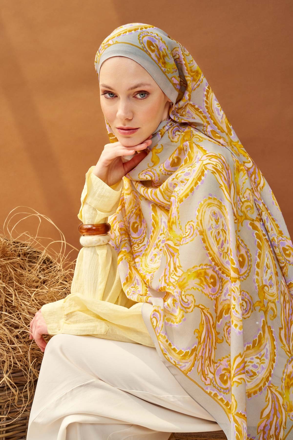 Riva Şal Tencel Paisley Gri