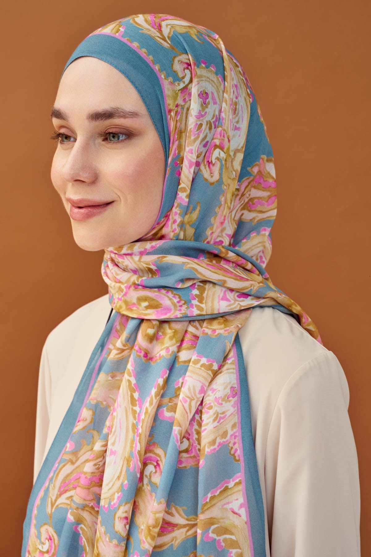 Riva Şal Tencel Paisley Mavi