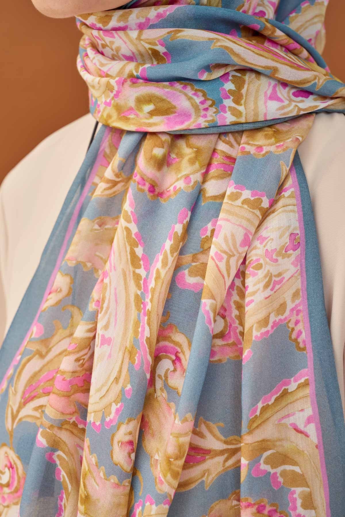 Riva Şal Tencel Paisley Mavi