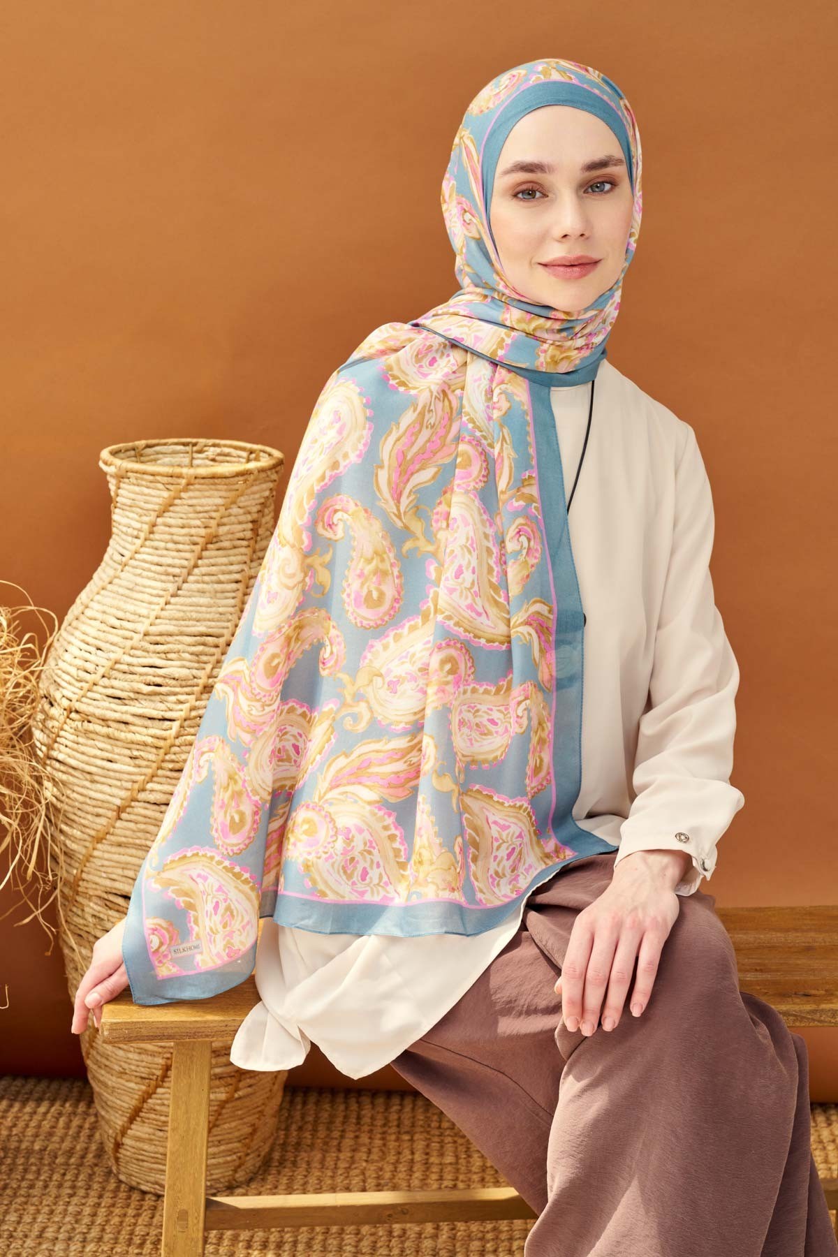 Riva Şal Tencel Paisley Mavi