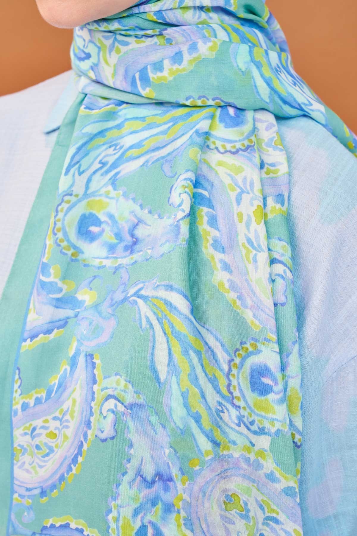 Riva Şal Tencel Paisley Mint Yeşili