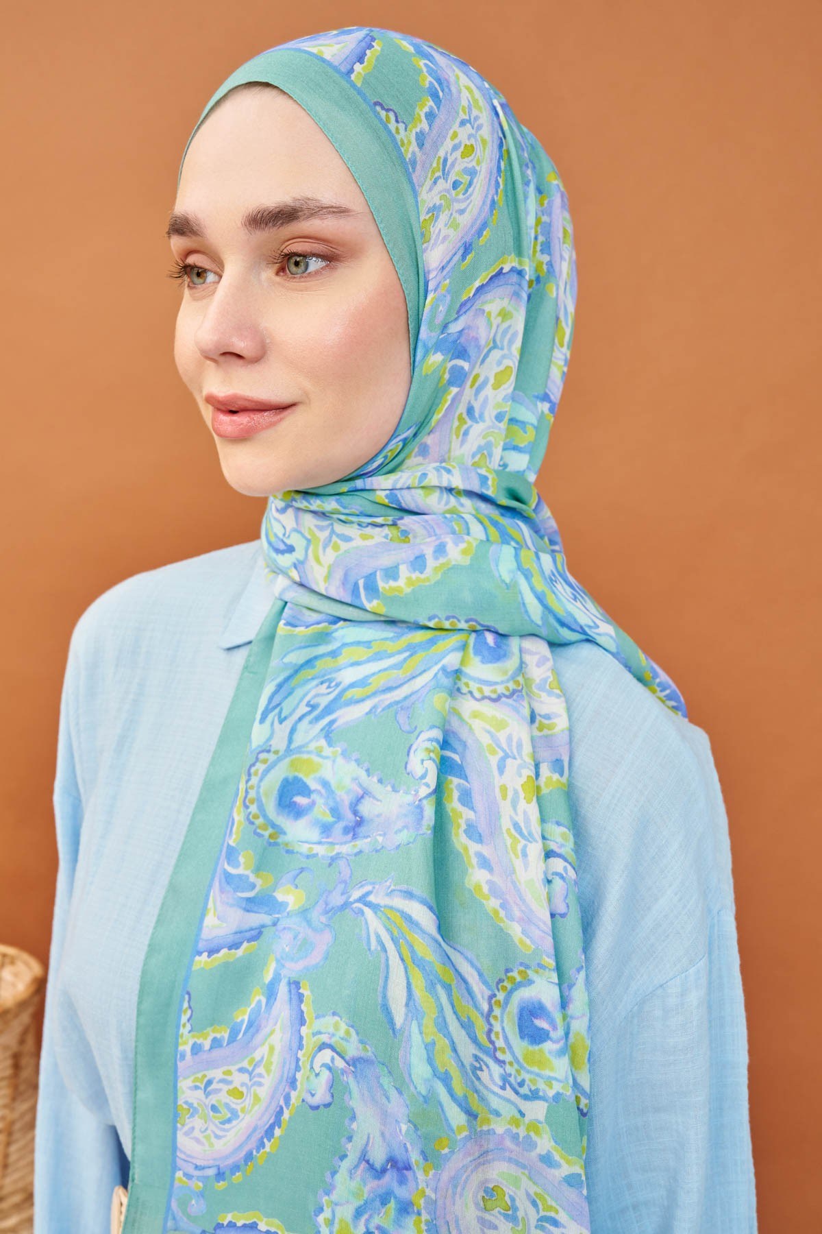 Riva Şal Tencel Paisley Mint Yeşili