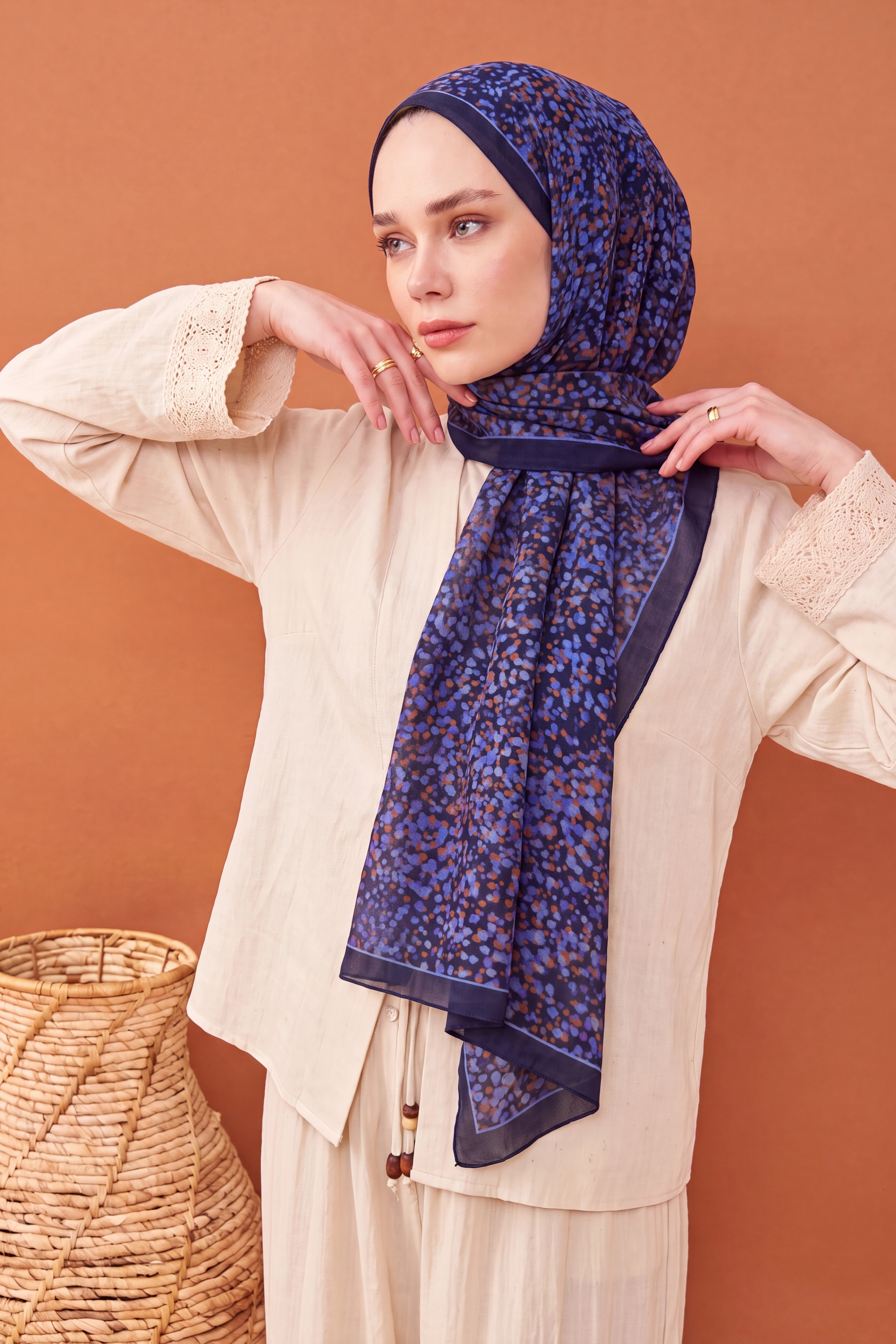 Riva Şal Tencel Secret Garden Koyu Mor