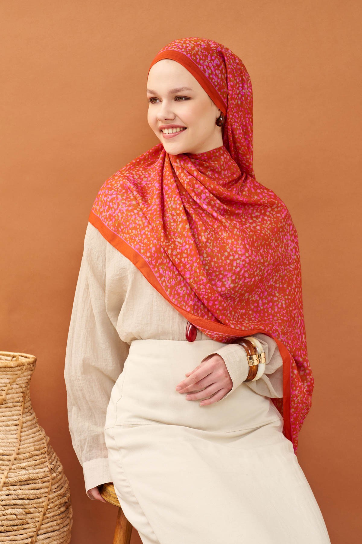 Riva Şal Tencel Secret Garden Mercan