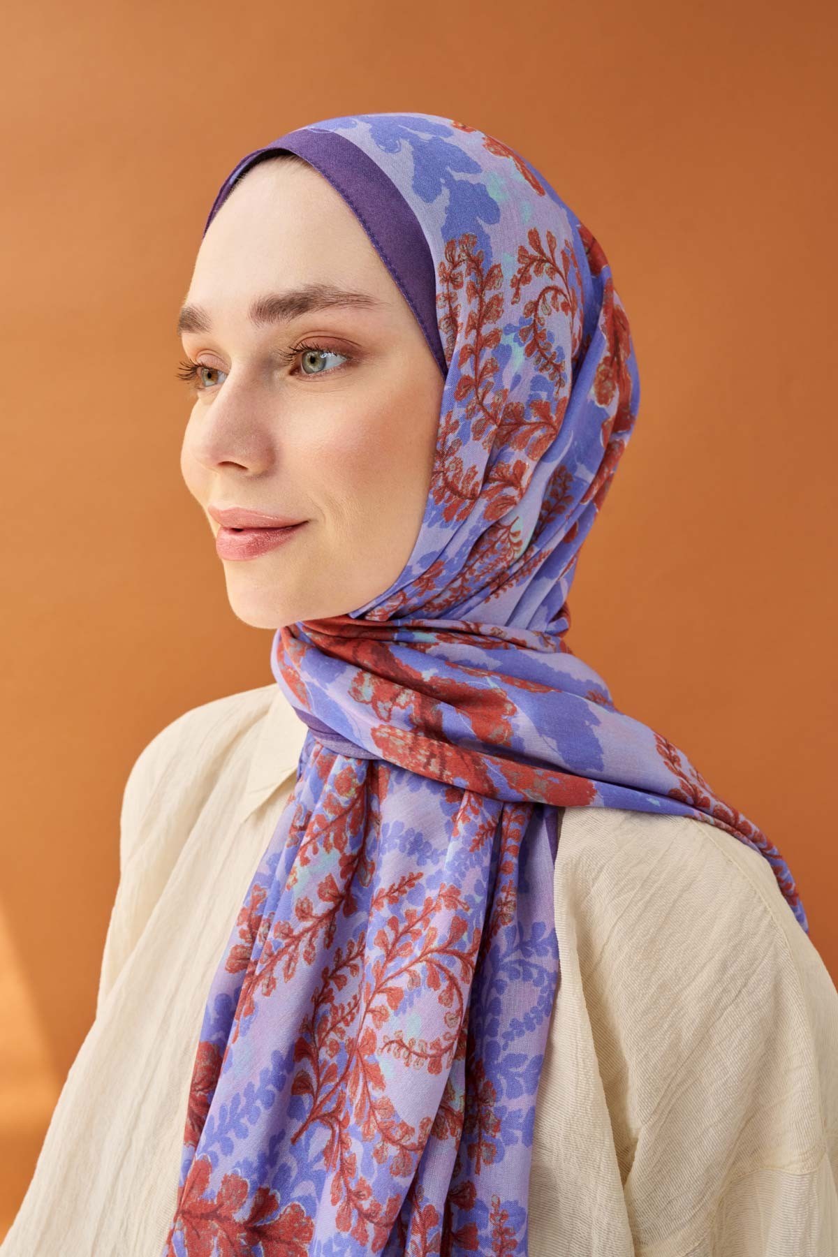 Riva Şal Tencel Spring Blossoms Mor