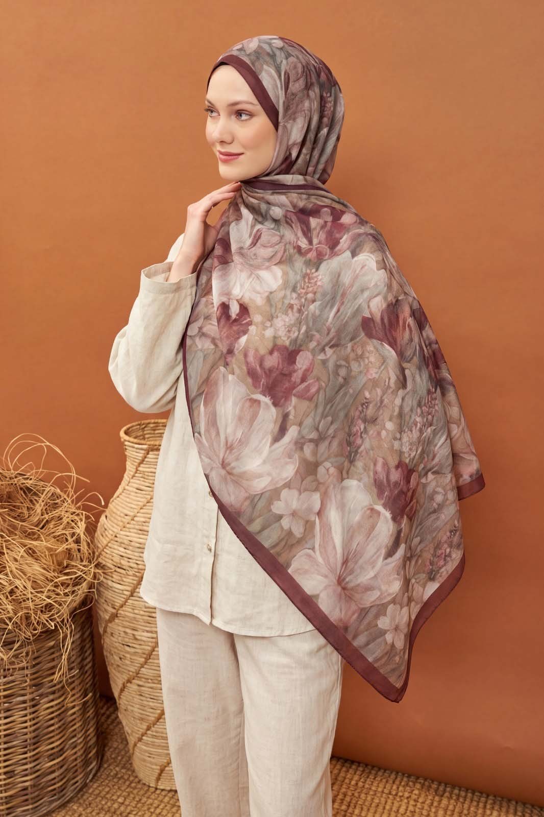 Riva Şal Tencel Wild Flower Bordo