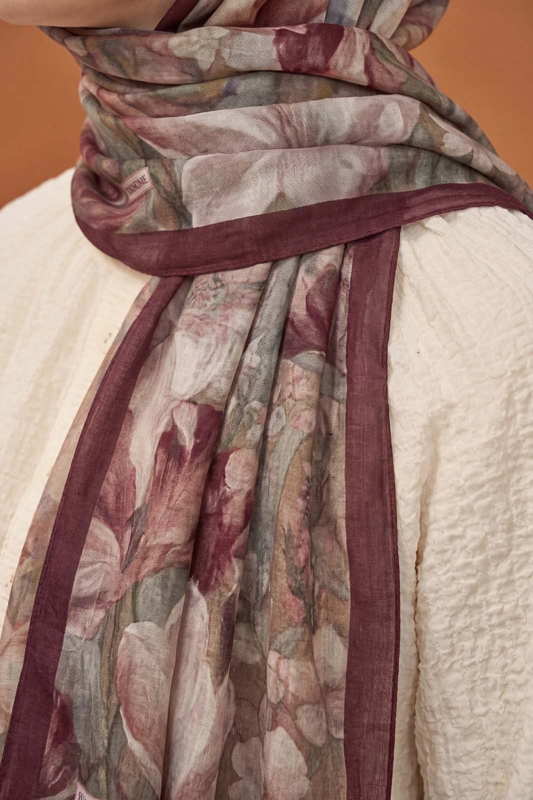 Riva Şal Tencel Wild Flower Bordo