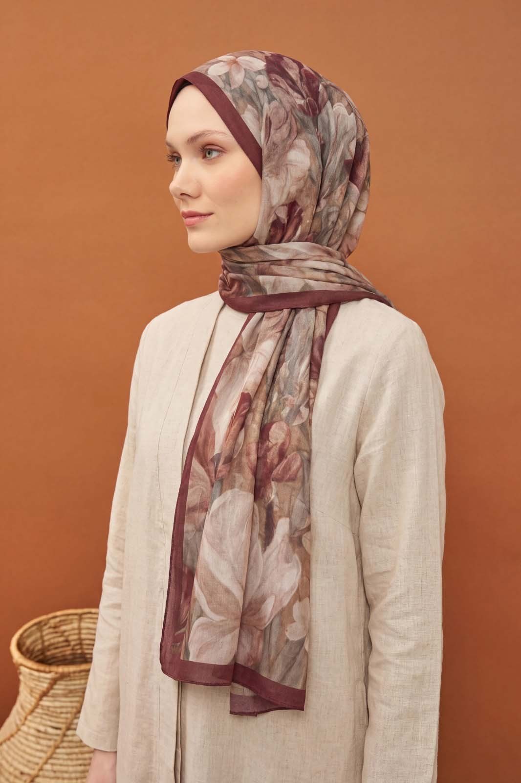 Riva Şal Tencel Wild Flower Bordo
