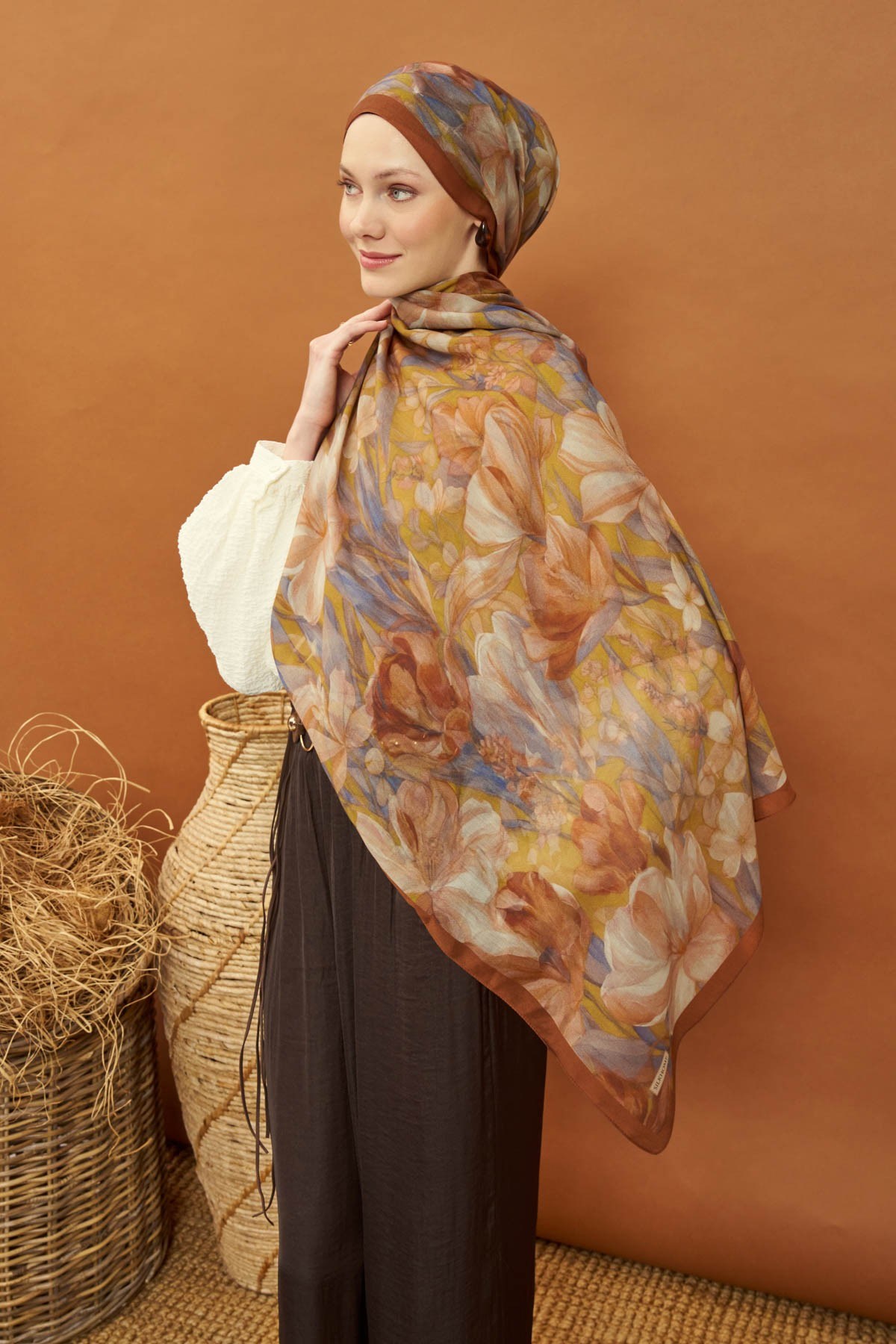 Riva Şal Tencel Wild Flower Hardal Sarısı
