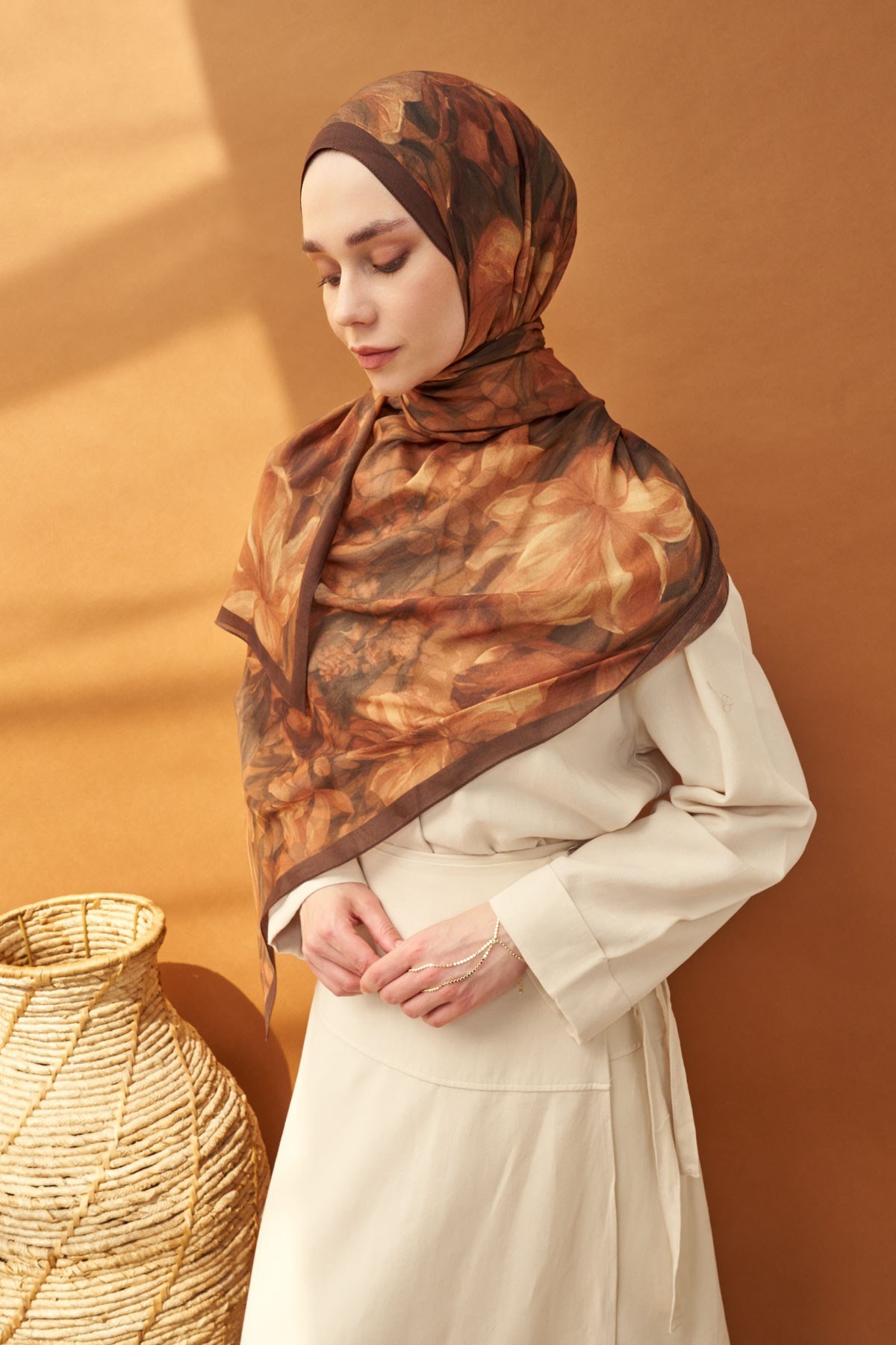 Riva Şal Tencel Wild Flower Kahverengi