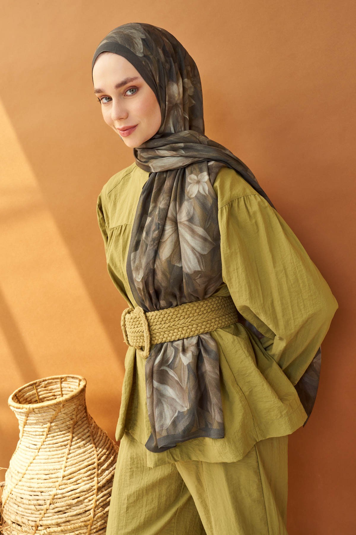 Riva Şal Tencel Wild Flower Koyu Yeşil