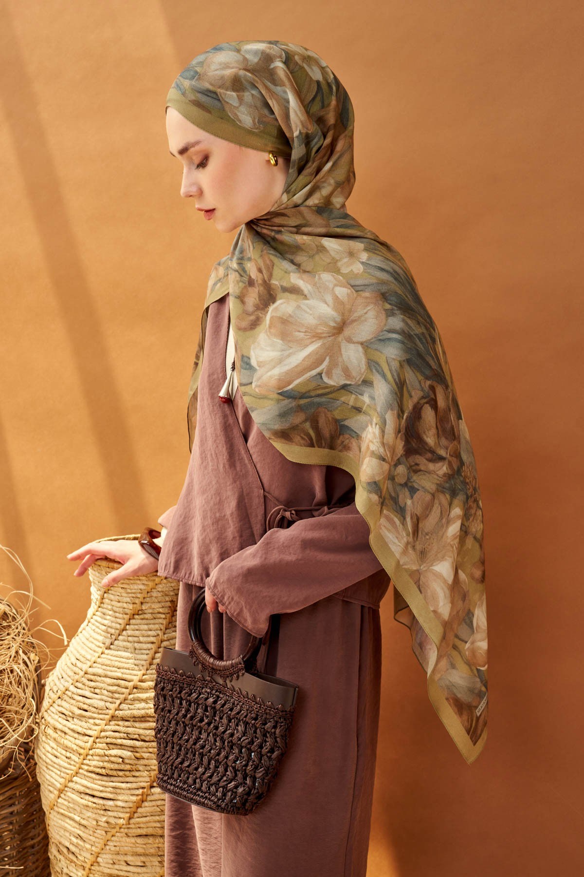 Riva Şal Tencel Wild Flower Küf Yeşili
