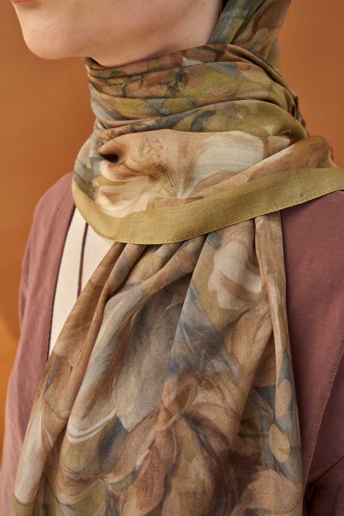 Riva Şal Tencel Wild Flower Küf Yeşili