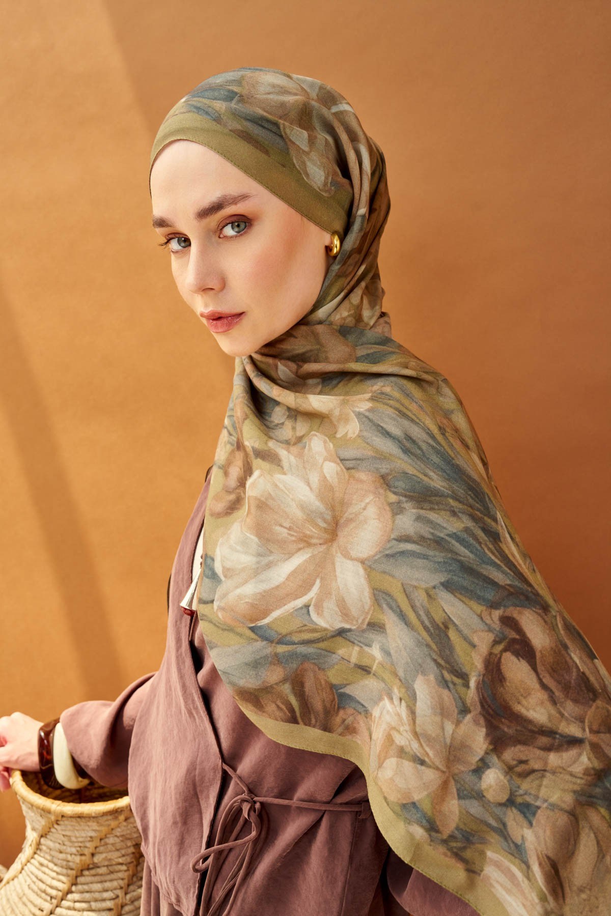 Riva Şal Tencel Wild Flower Küf Yeşili