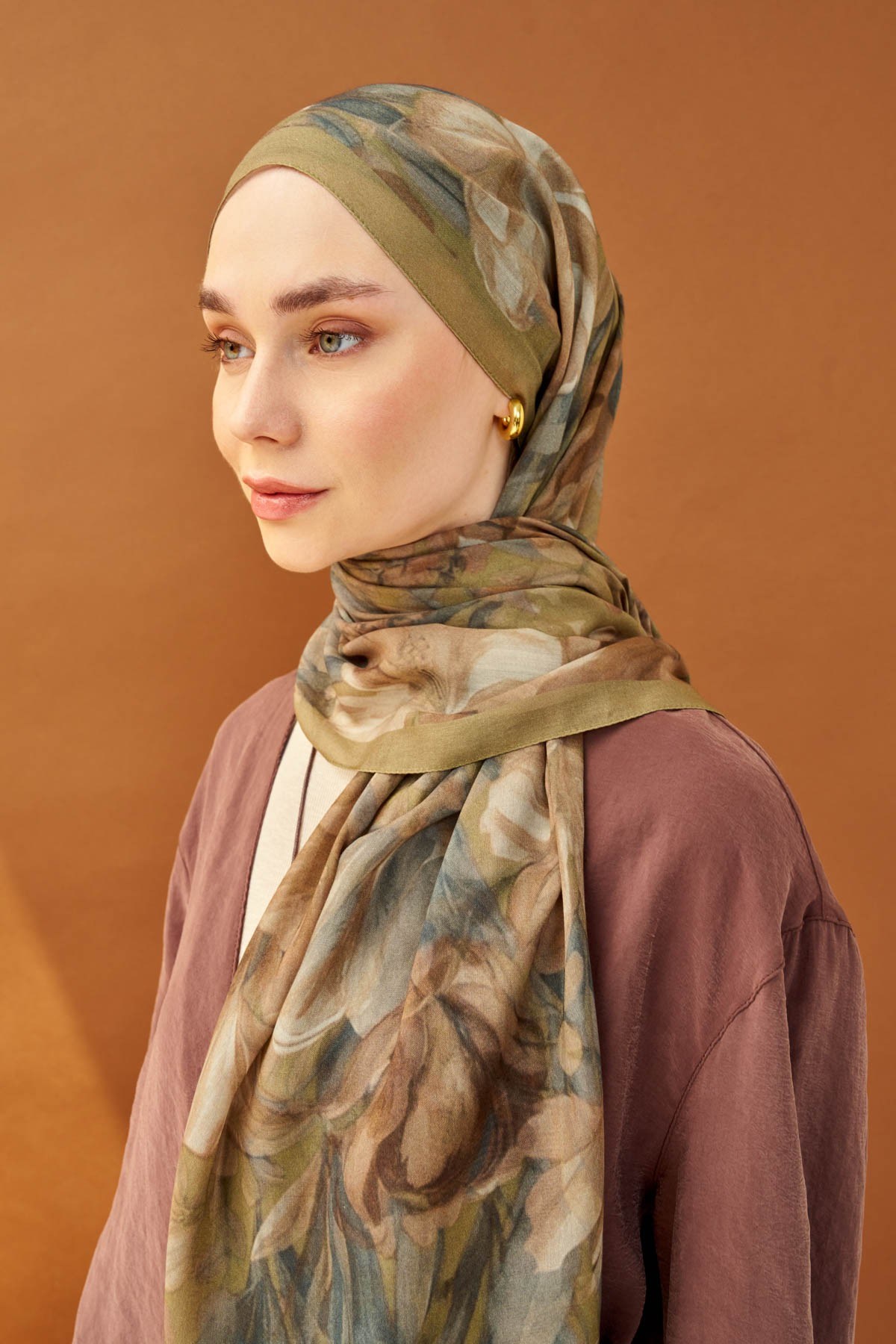 Riva Şal Tencel Wild Flower Küf Yeşili