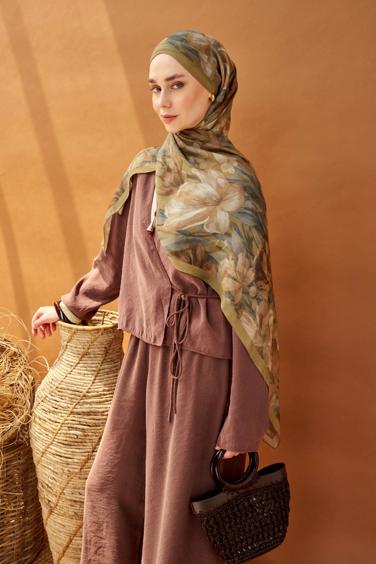 Riva Şal Tencel Wild Flower Küf Yeşili