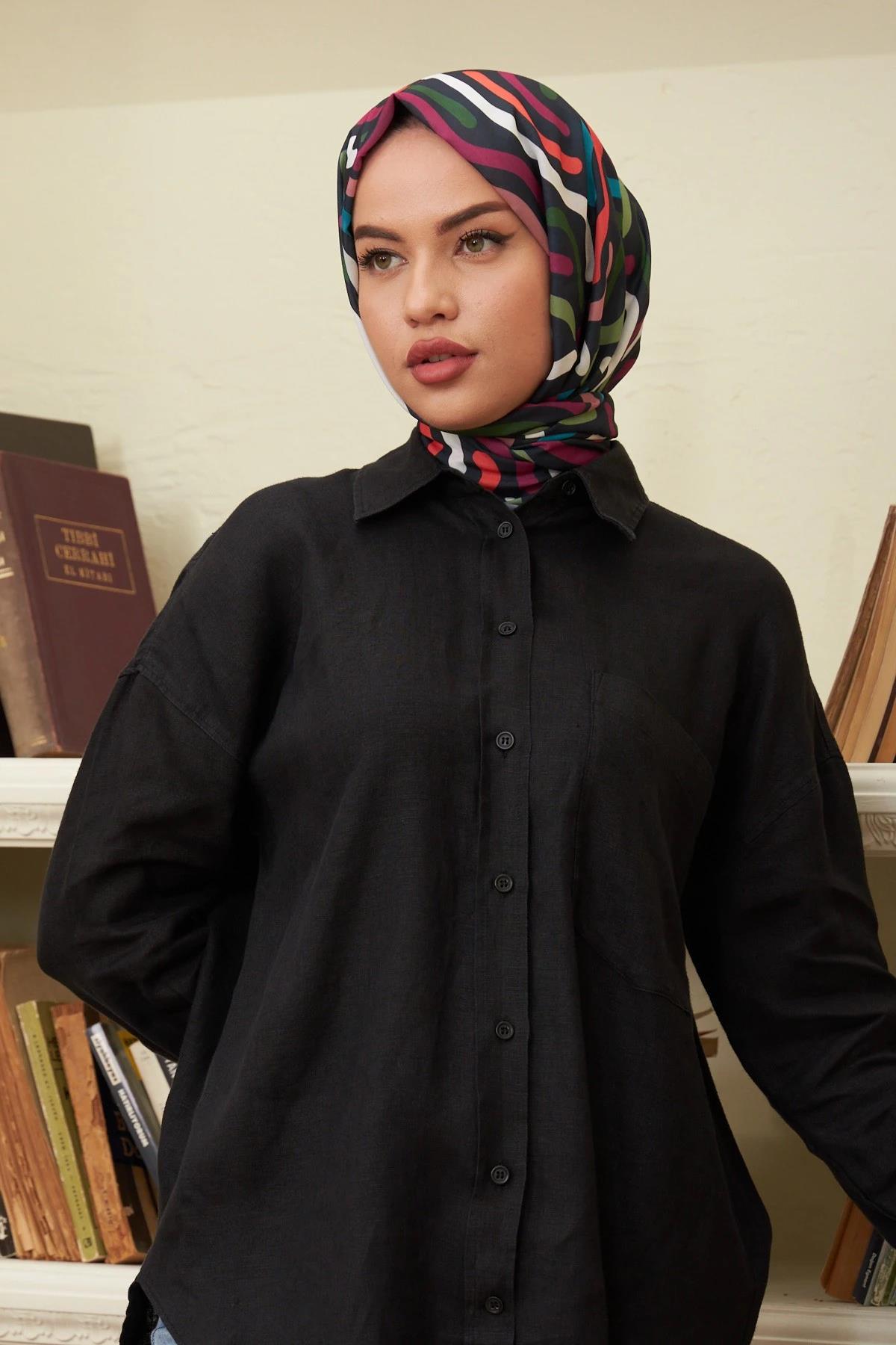 Sarmal Pamuk Viskon Şal Canlı Siyah