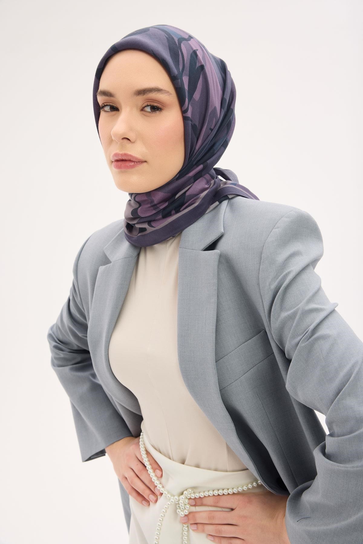 Arve Eşarp Lina Koyu Leylak 90x90