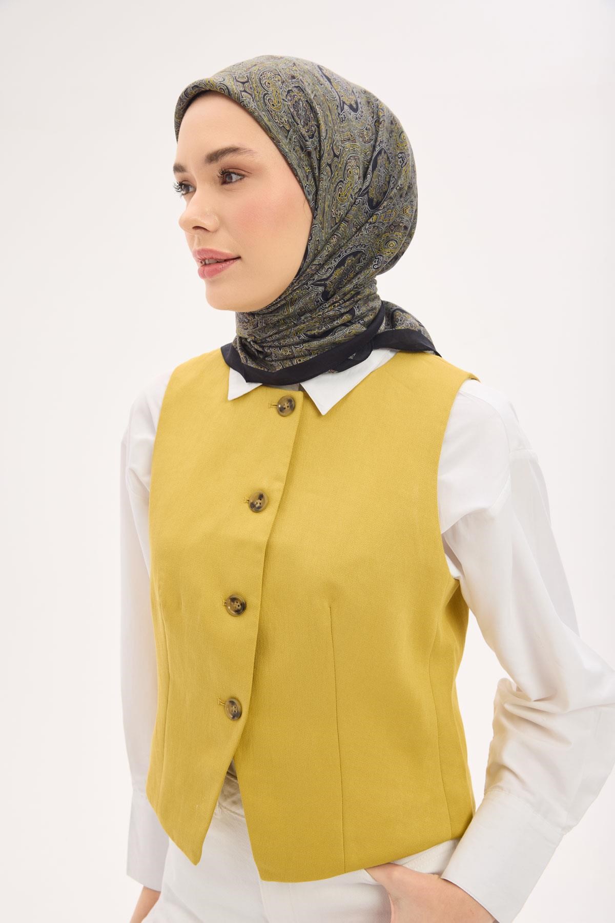 Arve Eşarp Etnik Siyah-Hardal 90x90