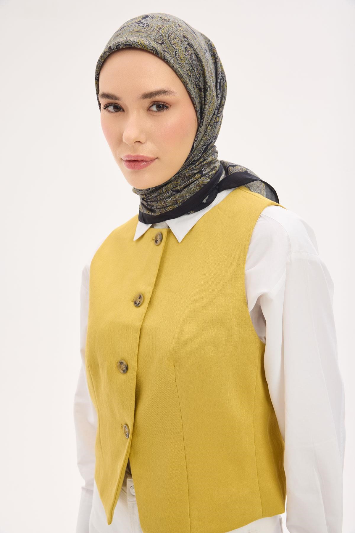 Arve Eşarp Etnik Siyah-Hardal 90x90
