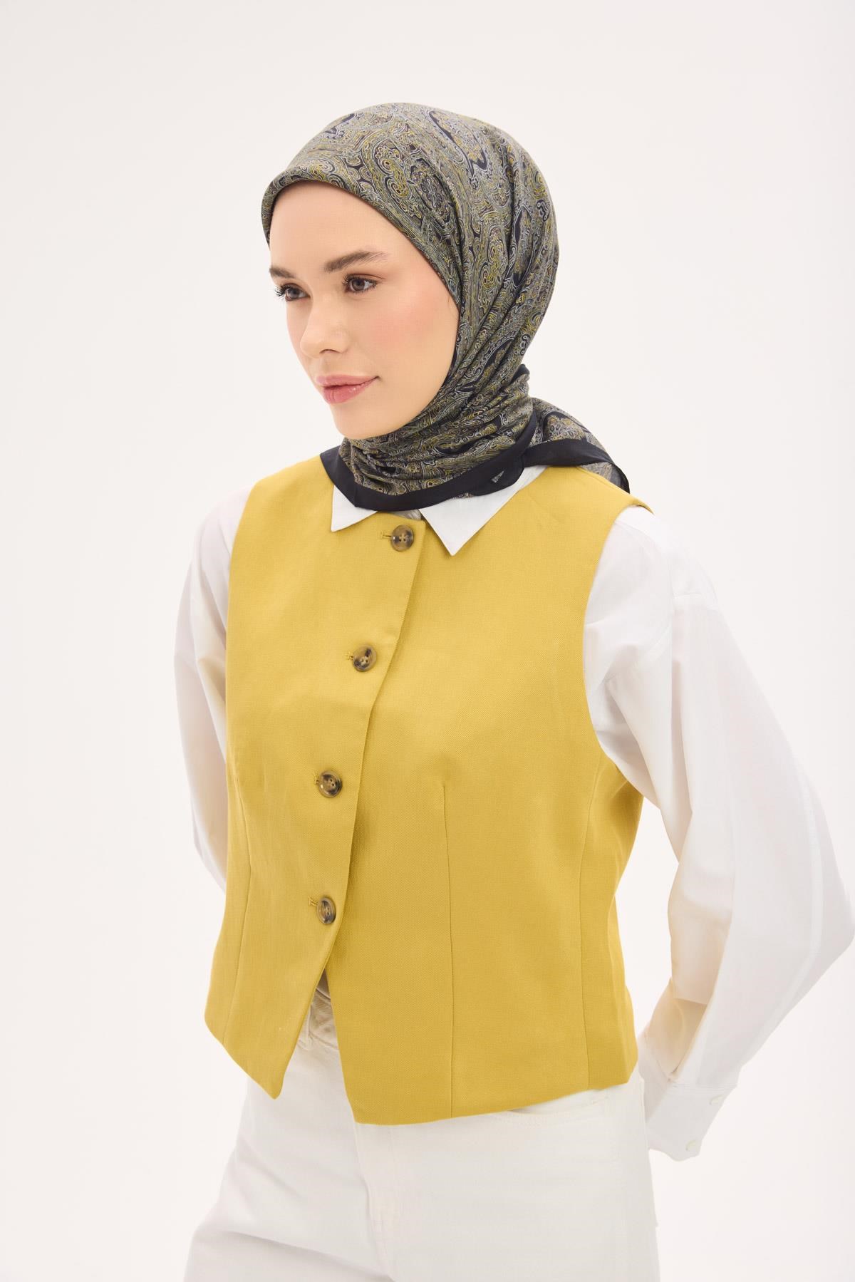 Arve Eşarp Etnik Siyah-Hardal 90x90