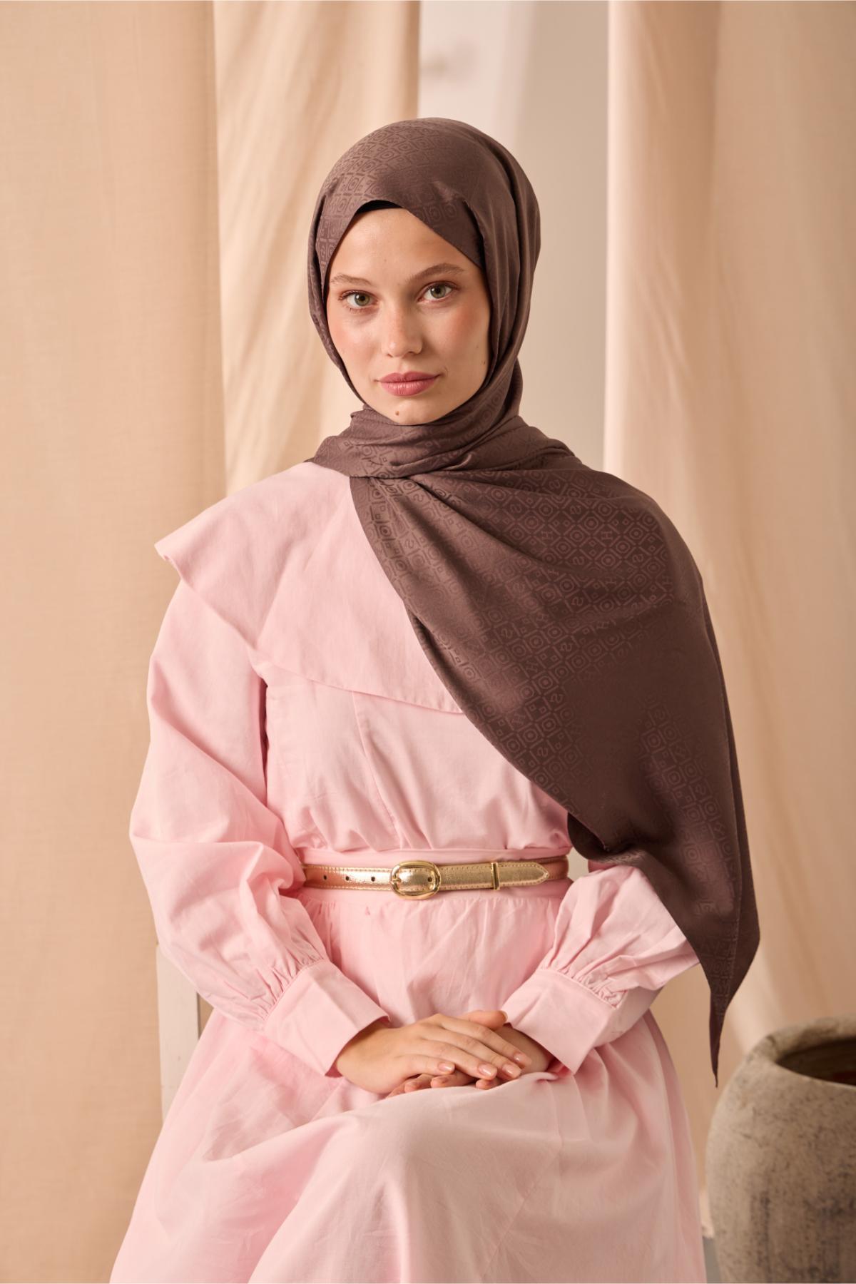 Deluxe Şal Kahverengi Jakarlı Yüzey Viskon Karışımlı Tok Duruşlu 75x190