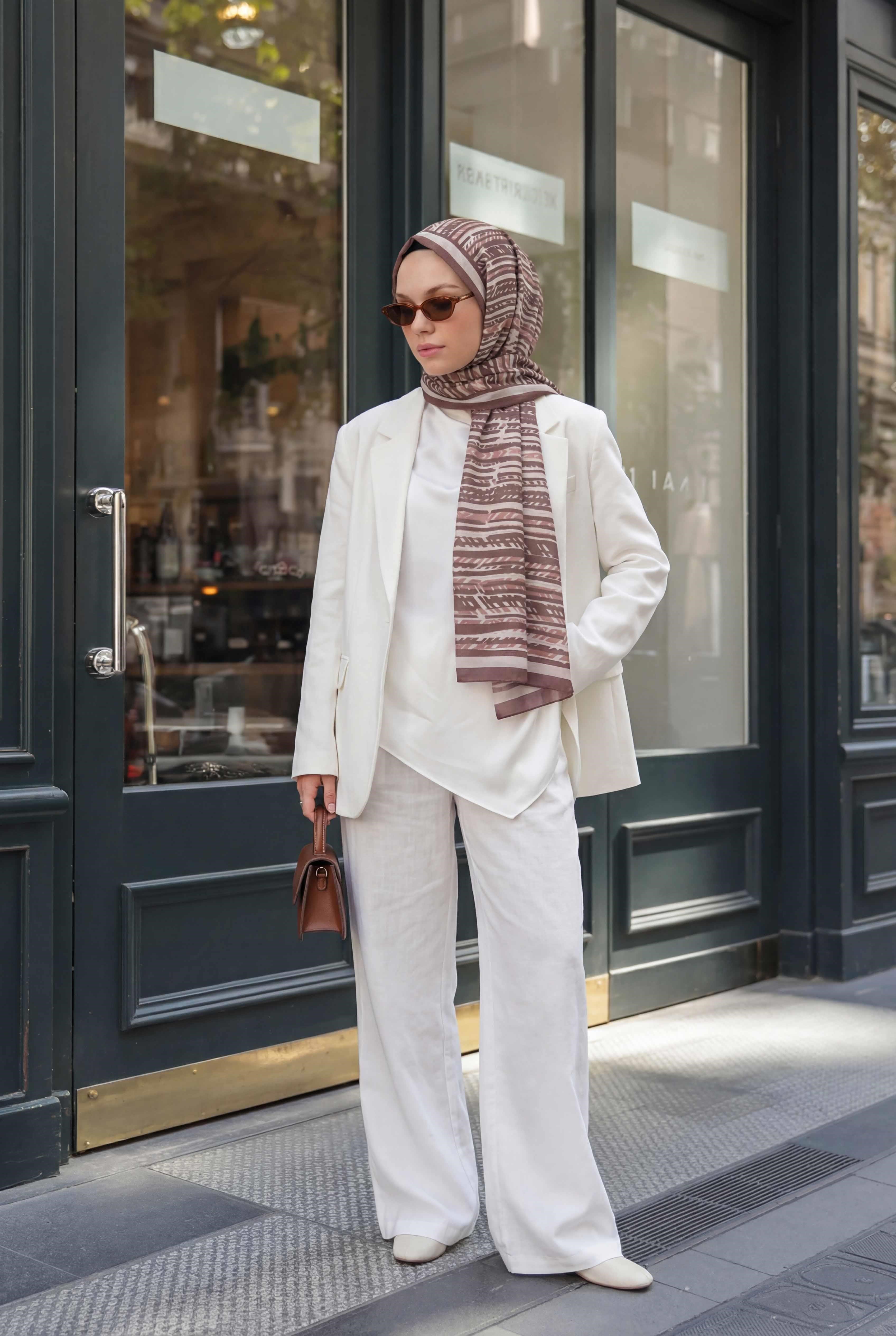 Şerit Desen Pudra 75X195 Soft Şal