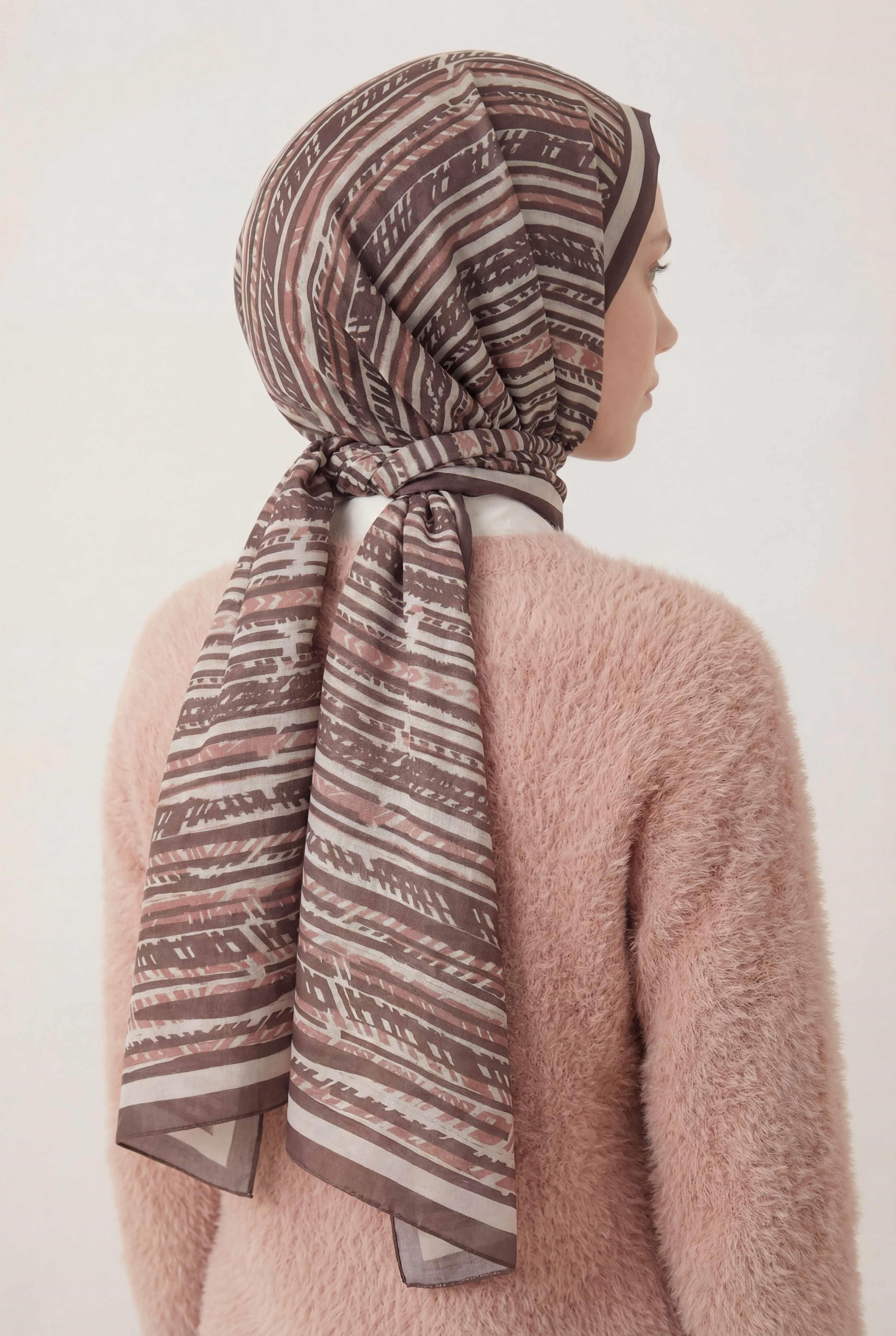 Şerit Desen Pudra 75X195 Soft Şal