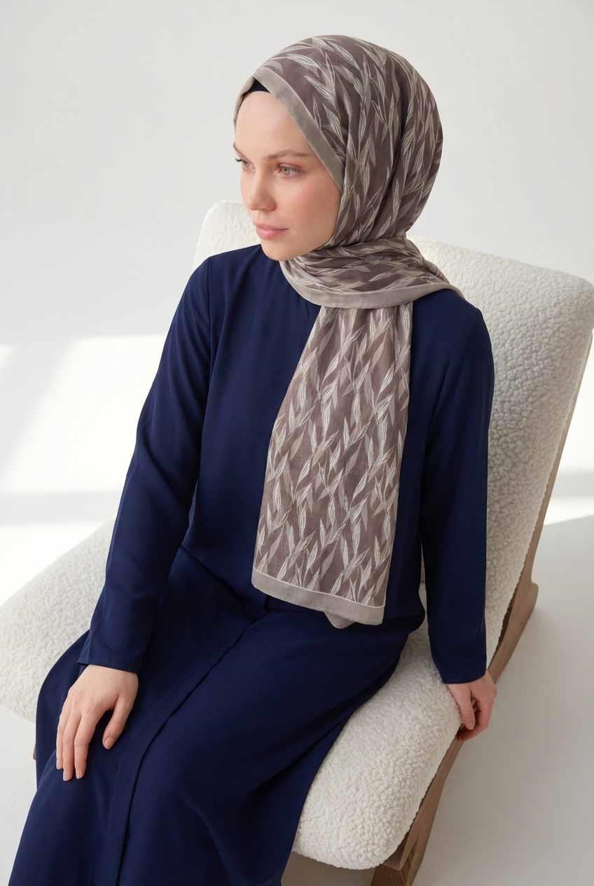 Yaprak Desen Kahverengi 75X195 Soft Şal