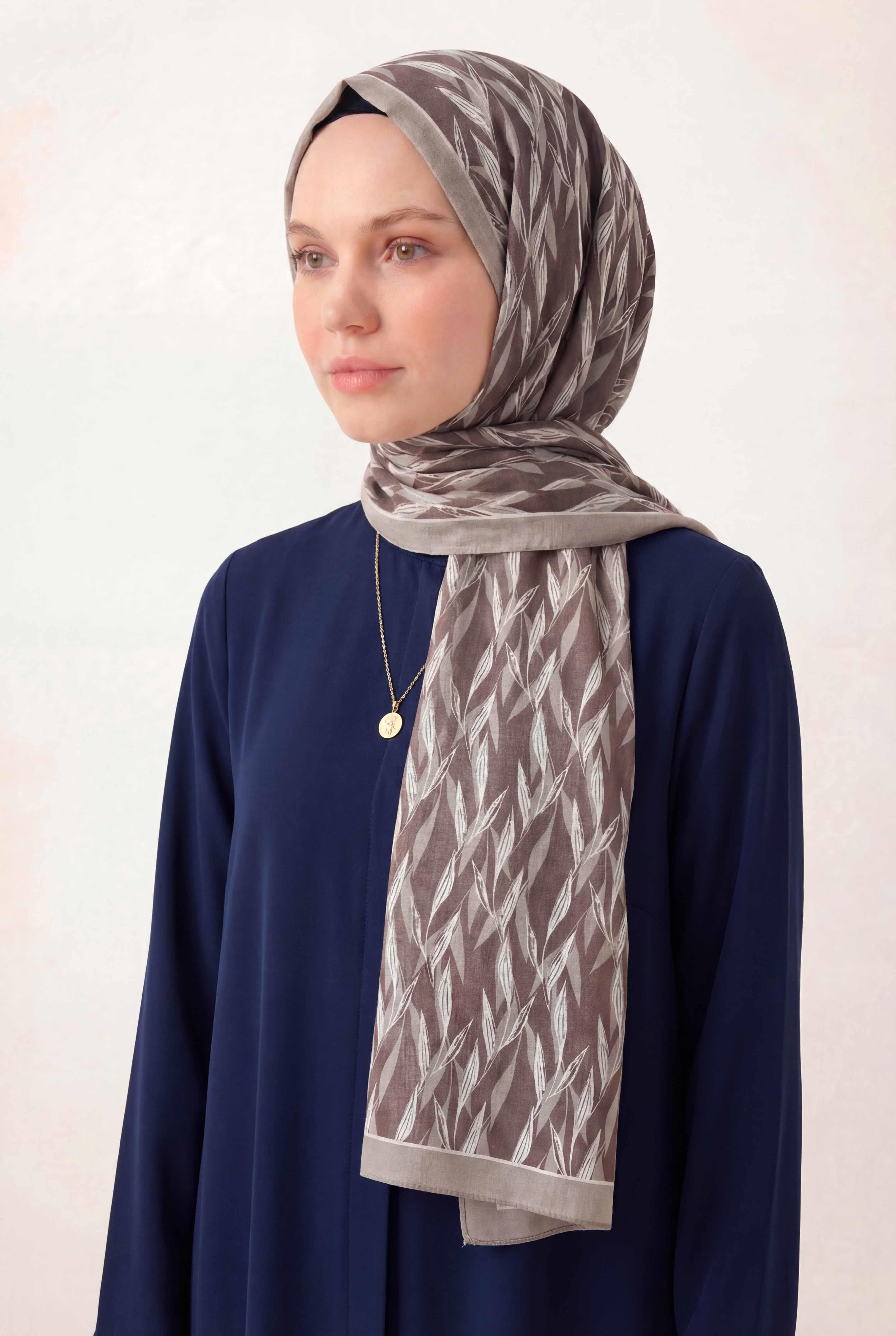 Yaprak Desen Kahverengi 75X195 Soft Şal